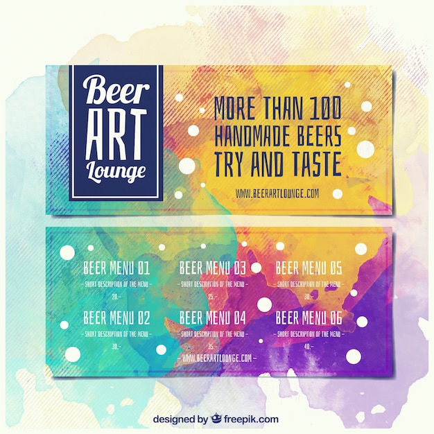 Kostenloser Vektor bier-banner mit aquarellen