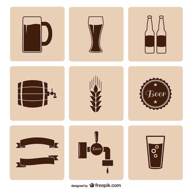 Kostenloser Vektor bier-icons pack