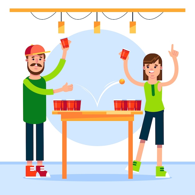 Bier-pong-illustration im flachen design