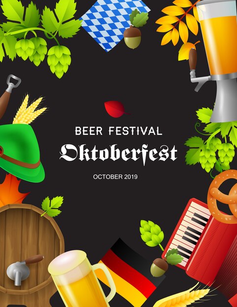 Bierfest Oktoberfest-Plakat mit Fest-Symbolen