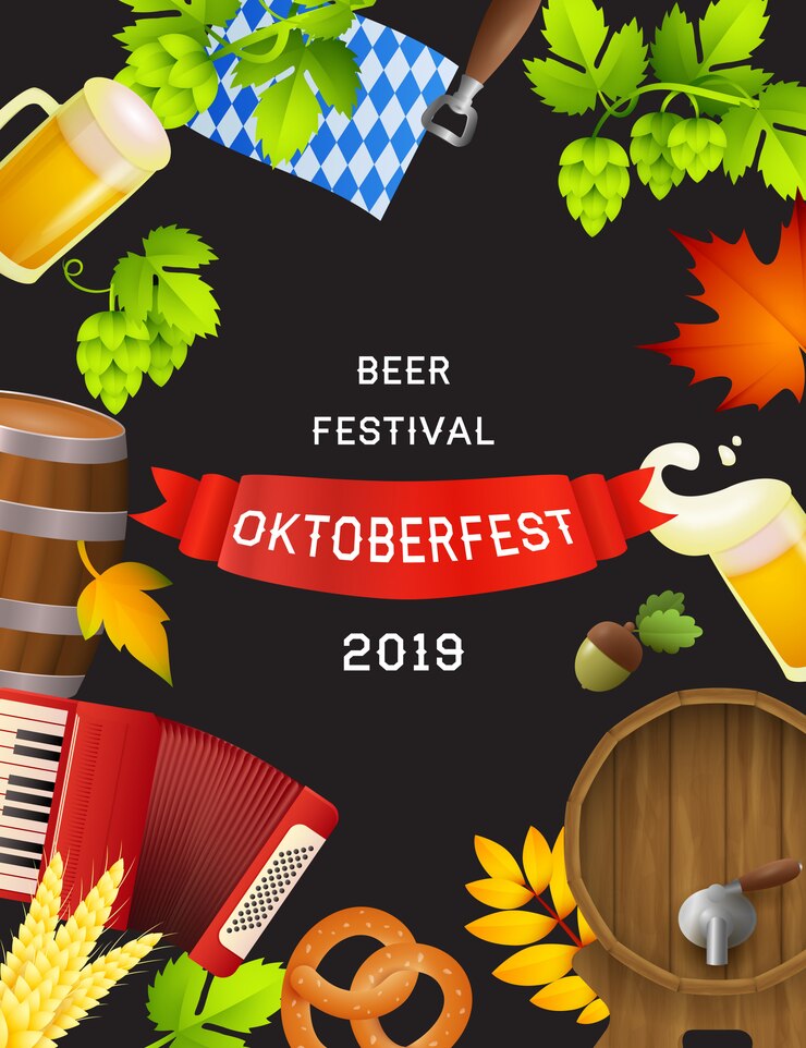 Kostenlose Vektor bierfest oktoberfest-plakat mit fest-symbolen