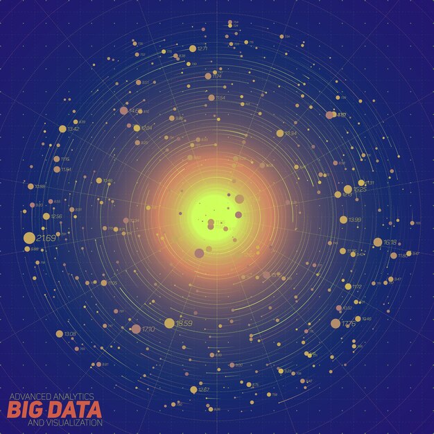 Big Data Blue Visualisierung. Futuristische Infografik. Informationsästhetisches Design. Komplexität visueller Daten. Grafik für komplexe Datenthreads. Repräsentation sozialer Netzwerke. Abstrakter Datengraph.