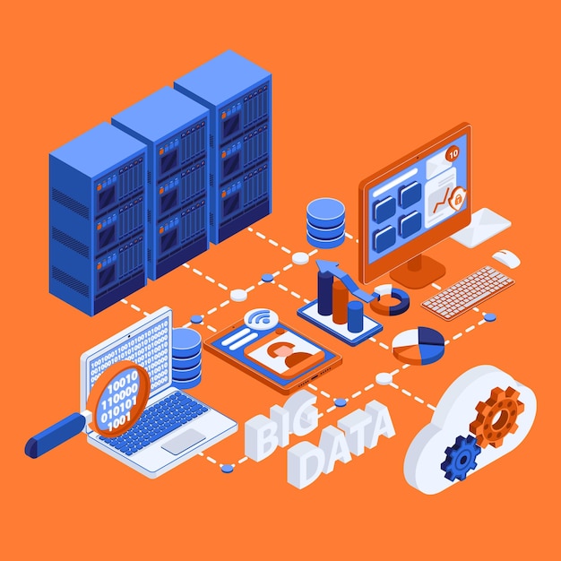 Kostenloser Vektor big data isometrisches flussdiagramm