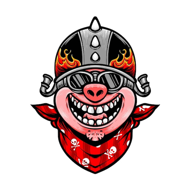 Biker-Schwein-Charakter-Cartoon-Vektor