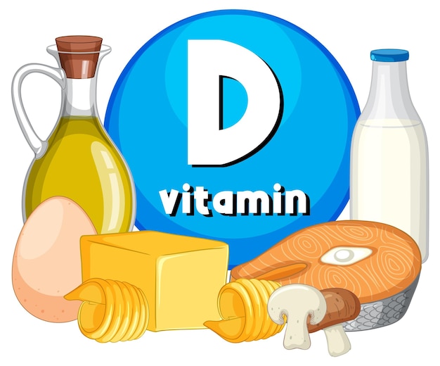 Kostenloser Vektor bildungsgruppe von lebensmitteln, die vitamin d enthalten