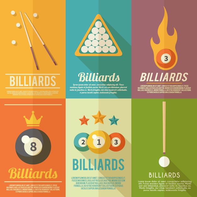 Kostenloser Vektor billard-poster-set