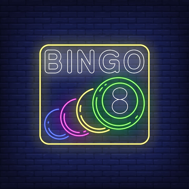 Kostenloser Vektor bingo neon schriftzug mit kugeln.