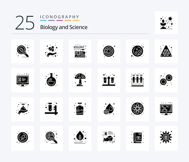 Biology 25 solid glyph icon pack, einschließlich spermien des science cell book