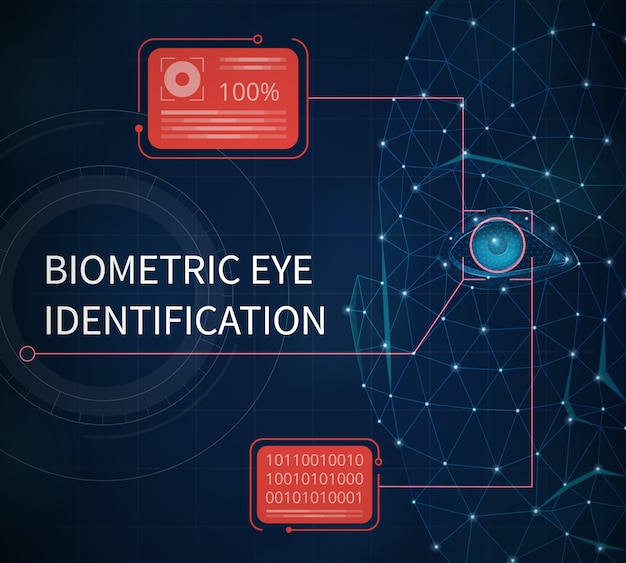 Biometrische Augenidentifikationszusammenfassung dargestellt, die Schutz unter Verwendung der Identifizierung durch Augenirisvektorillustration bereitstellt