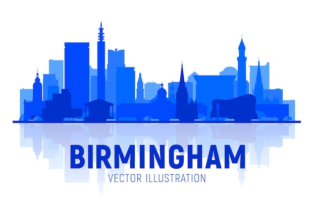 Birmingham england stadtsilhouette skyline-vektor auf weißem hintergrund flache vektordarstellung geschäftsreise- und tourismuskonzept mit modernen gebäuden bild für banner oder website