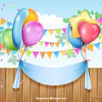 Kostenloser Vektor birthday-schriftzug mit luftballons und ammern