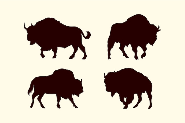 Kostenloser Vektor bison-silhouetten im flachen design
