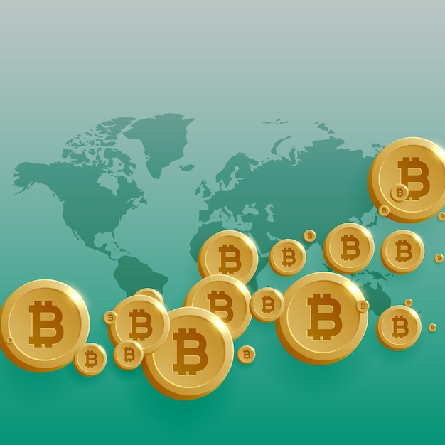 Kostenloser Vektor bitcoins währungskonzept design mit weltkarte