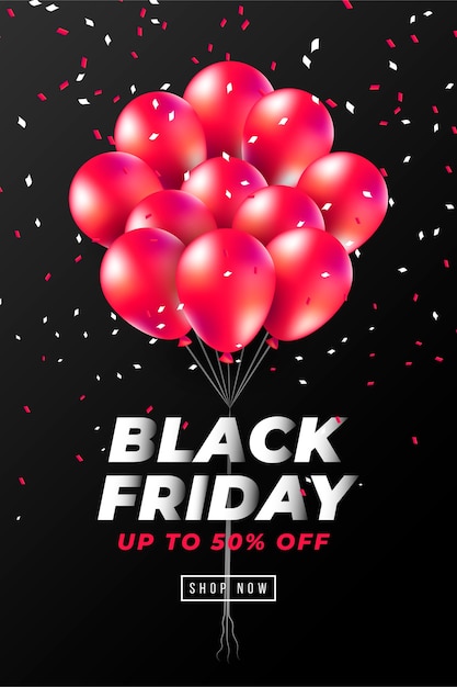 Kostenloser Vektor black friday banner mit realistischen roten luftballons