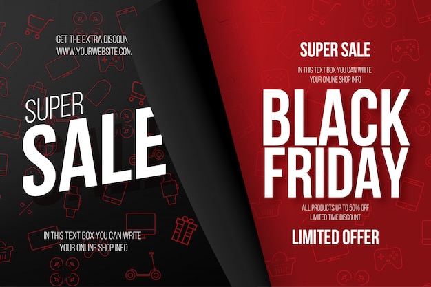 Black friday banner mit shop-ikonen