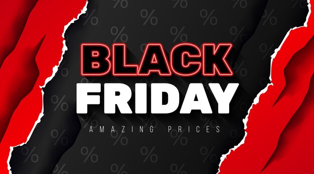 Black Friday Sale Banner Vorlage mit realistischem rotem Papier zerrissen