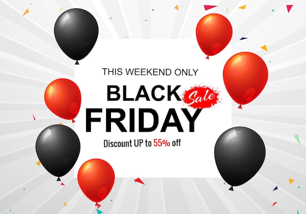 Black friday sale poster für luftballons und konfetti