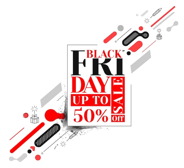 Black Friday Sale Promotion Poster oder Banner Design, Sonderangebot 50% Verkauf, Promotion und Shopping Vektor Vorlage.