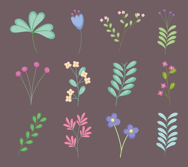 Blätter und Blumen-Icon-Set