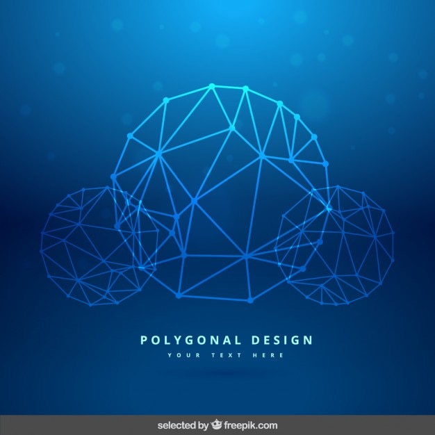 Kostenlose Vektor blau bokeh hintergrund mit low-poly-kugeln