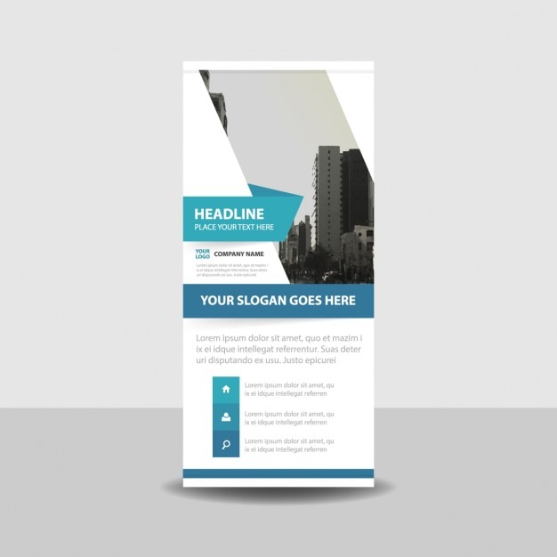 Kostenloser Vektor blau kreative roll up banner-vorlage