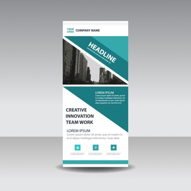 Kostenloser Vektor blau kreative roll up banner-vorlage