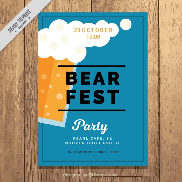 Kostenloser Vektor blau plakat vorlage für ein bierfest
