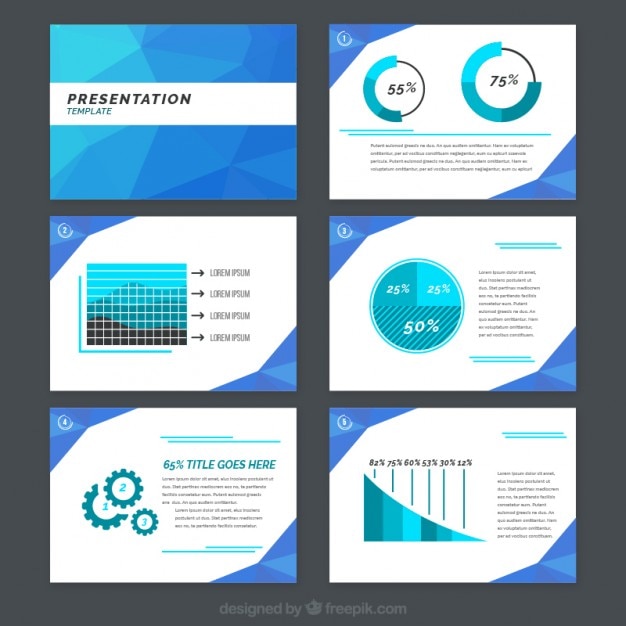 Kostenloser Vektor blau poligonal firmenpräsentation mit charts