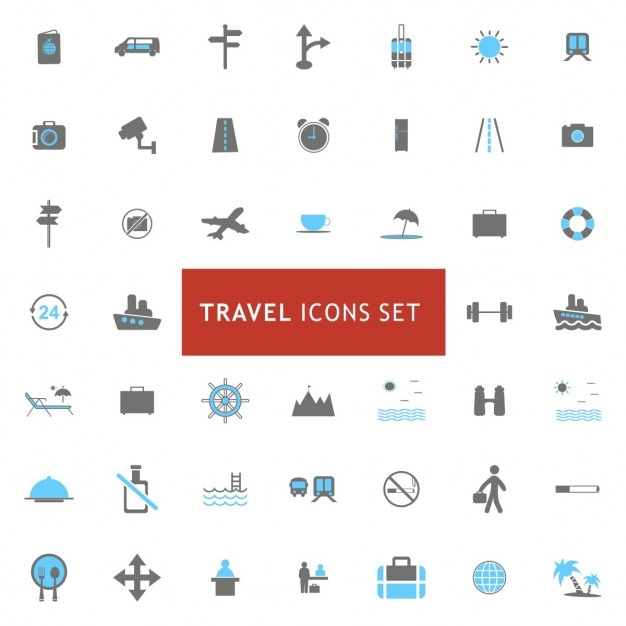 Kostenloser Vektor blau und grau-reise und tourismus-icons set