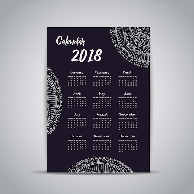 Blau und weiß mandala style jahreskalender 2018