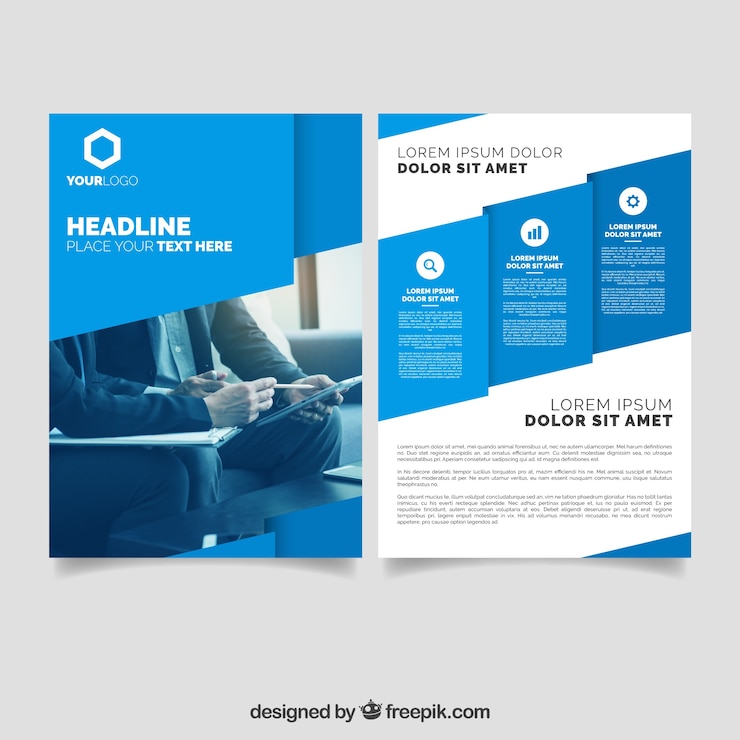 Kostenlose Vektor blaue flyer design-vorlage