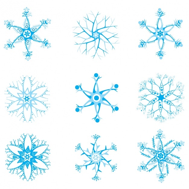 Kostenloser Vektor blaue schneeflocken sammlung