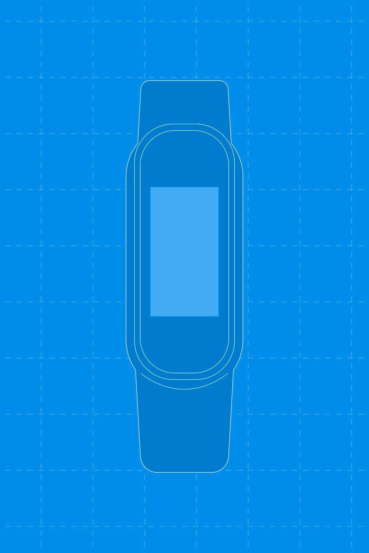 Kostenlose Vektor blaue smartwatch, leerer rechteckiger bildschirm, vektorillustration des gesundheits-tracker-geräts