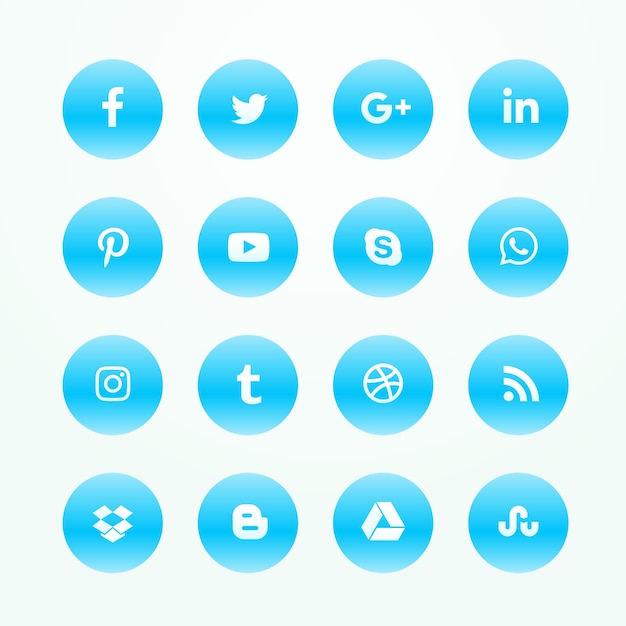 Blaue social media netzwerk symbole gesetzt