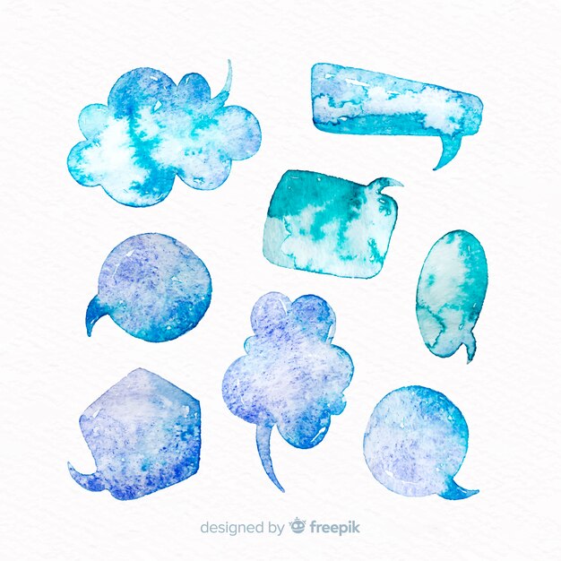 Blaue watercolored Spracheblasen mit Formvielfalt