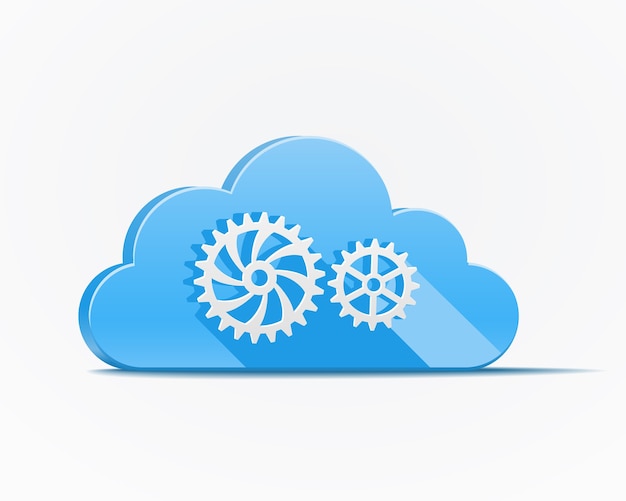 Kostenloser Vektor blaue wolke mit zahnrädern oder zahnrädern, die die cloud-computing-industrie darstellen
