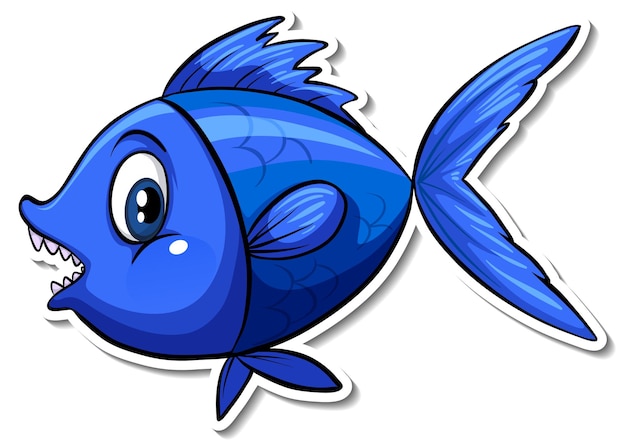 Blauer fisch-meeres-cartoon-aufkleber