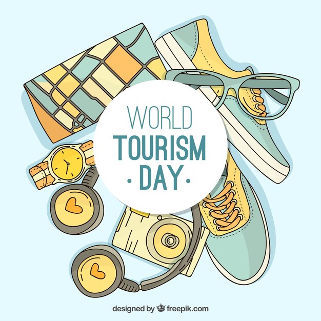 Blauer Hintergrund über den Welttourismus Tag