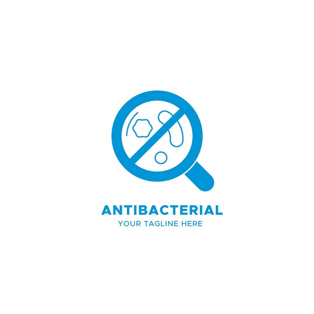 Blaues antibakterielles Logo abgebildet