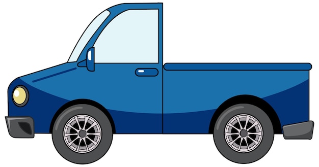 Blaues auto im cartoon-stil auf weißem hintergrund abholen
