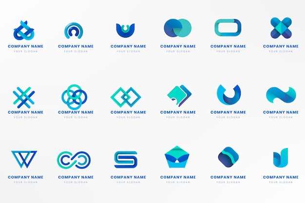 Kostenloser Vektor blaues logo branding design set