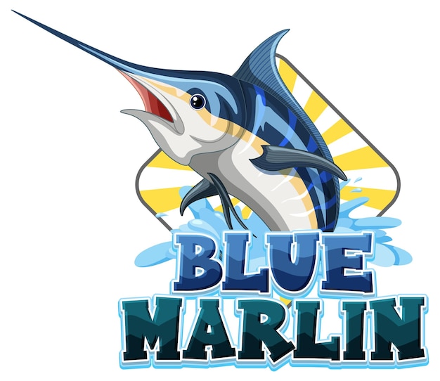 Kostenloser Vektor blaues marlin-fischlogo mit kartoncharakter