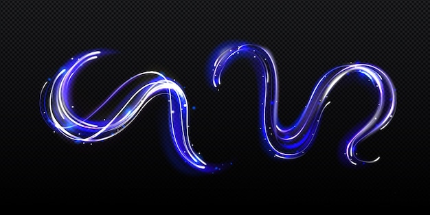 Blaues neonlicht zieht magische glänzende linien nach sich