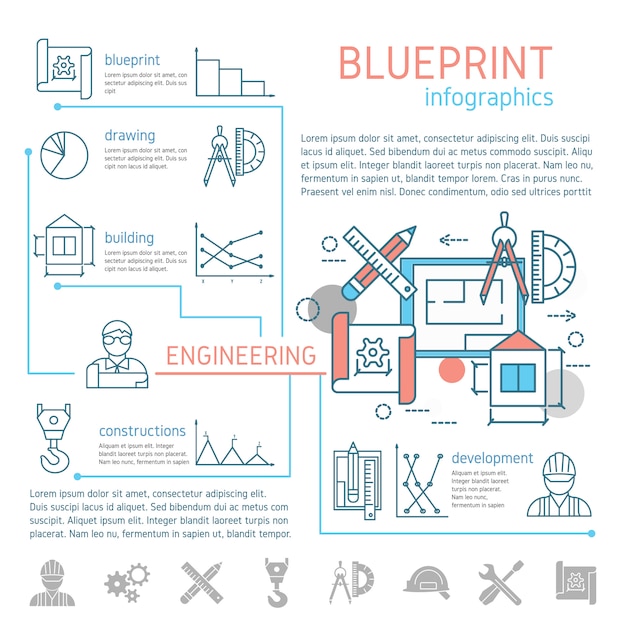 Kostenloser Vektor blaupause und technische lineare infografiken