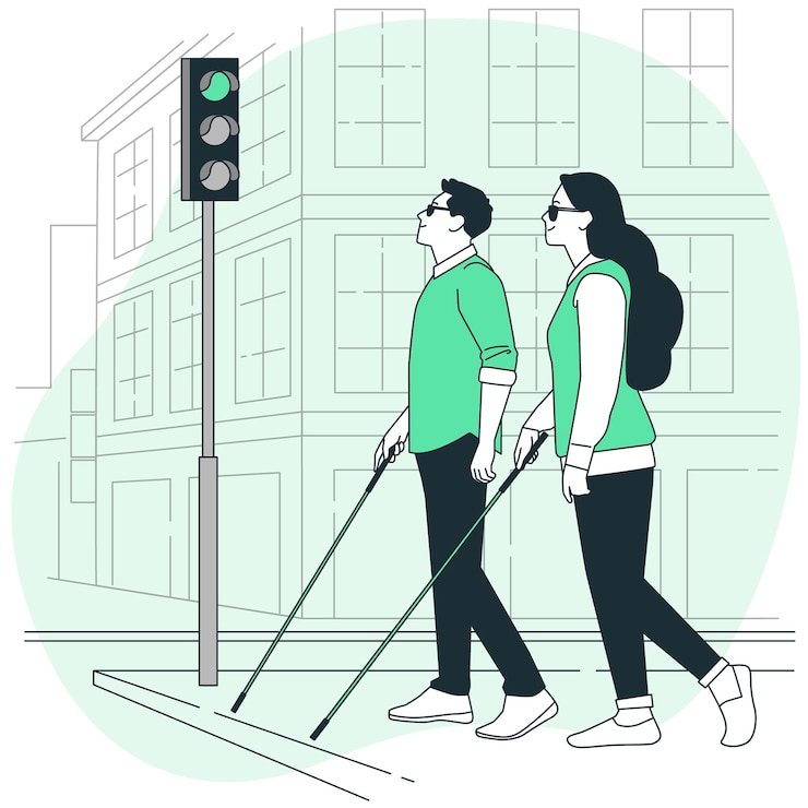 Kostenlose Vektor blinde menschen mit spazierstock-konzeptillustration