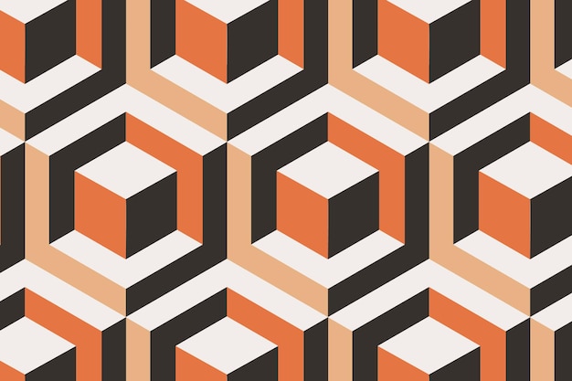 Blockiert geometrischen 3D-Muster-Vektor-orangefarbenen Hintergrund im abstrakten Stil