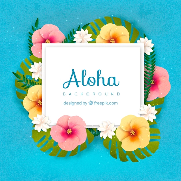 Blue aloha hintergrund mit blumenschmuck