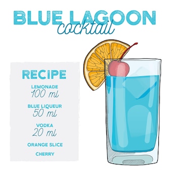 Blue lagoon cocktail illustration rezept getränk mit zutaten