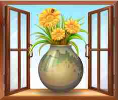 Kostenloser Vektor blume in der vase nahe fenster