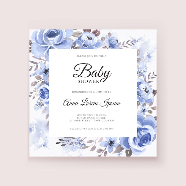 Blumen-blaue aquarell-babyparty-einladungsschablone